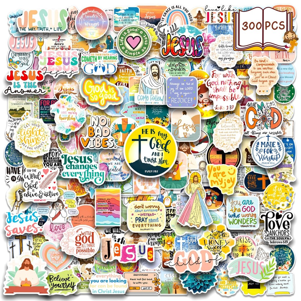 300PCS Inspirational Christian Stickers,Jesus Religious Stickers for Kids Adults
