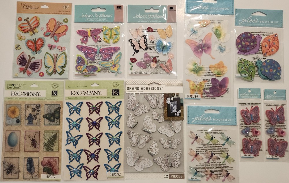 Lot Of 11 JOLEE’S BOUTIQUE K&Co Dimensional Scrapbooking Stickers BUTTERFLIES