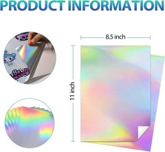 50 Sheets Holographic Sticker Paper, Printable Vinyl Sticker Paper for Ink Je…
