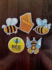 STICKERS x 5 Honey Bee Icons Apiculture Beehive Cartoon Large Sticker BEE9