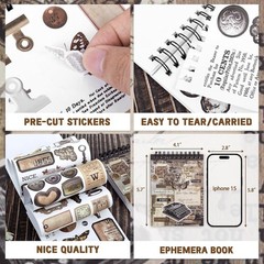 Pre-Cut Vintage Sticker for Journaling, 595PCS – 50 Sheets Washi Brown Scrapb…