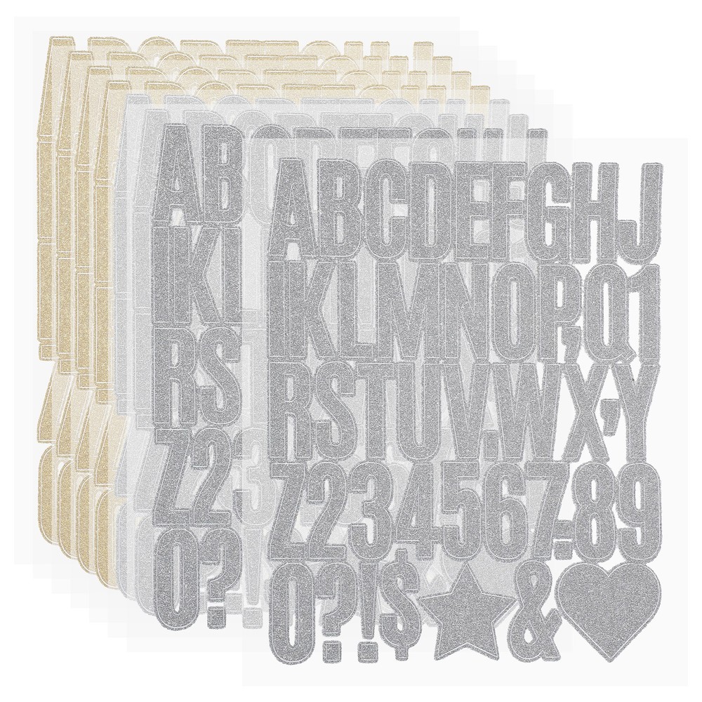 368Pcs 1.6″ Glitter Letter Stickers, 8Sheets Number Stickers, Gold, Silver