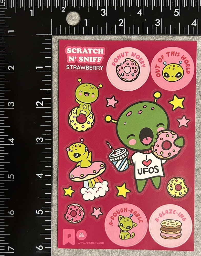 Pipsticks Scratch N’ Sniff Stickers Alien & Donuts Strawberry Snacks Pipstickers