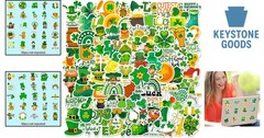 100 Pcs Reusable St. Patrick’s Day Clover Stickers – Vinyl, Assorted Designs …