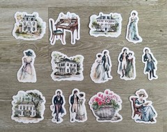 14 Jane Austen People and Places Junk Journal Stickers Scrapbook Ephemera