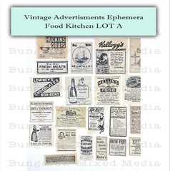 FOOD KITCHEN 24pc LOT A Junk Journal Ephemera Paper Pack Vintage Ads Collage Art