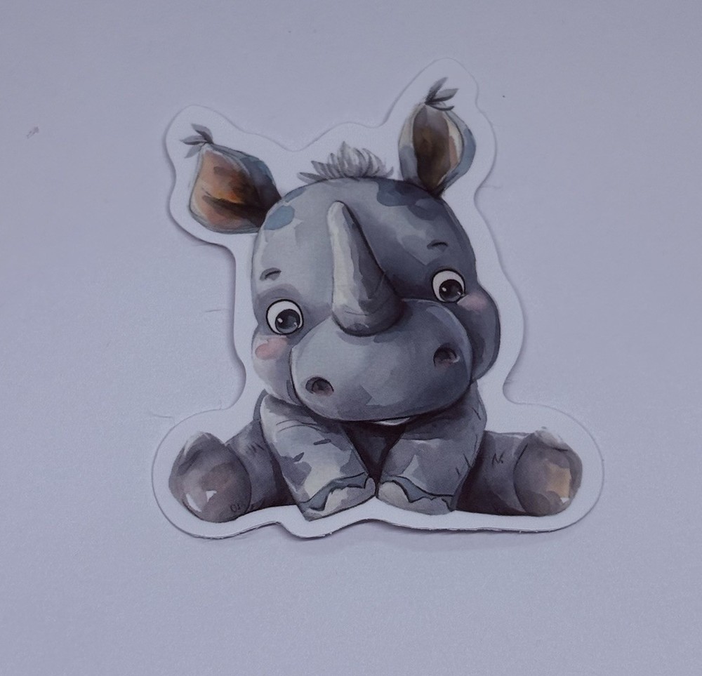 Cute Baby Rhino Animal Sticker Vinyl Decal Journal Wall Fun Art Decor Tc9