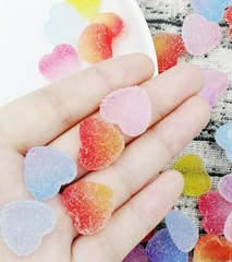 50 pcs Jelly Sugar Soft Heart Candy Flatback Charms, DIY Medium, 50 heart