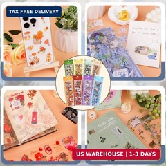 555Pcs 48Sheets Flower Stickers for Scrapbooking Transparent Die Cut Vintage Flo