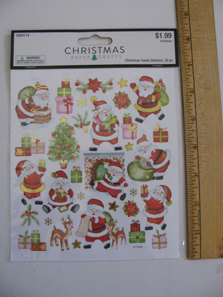Hobby Lobby CHRISTMAS SANTA Stickers Santas Trees Gifts Reindeer 32 Pieces NIP