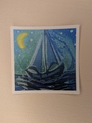 Moonlit Sailboat Glossy Sticker Original Acrylic Marker Art 2.5×2.5