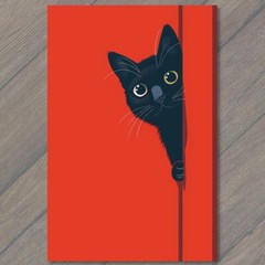 STICKER Black Cat Yellow Eyes Pet Red Background Painting Cute Fun Feline
