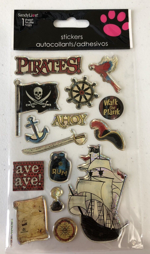 Sandy Lion Pirates, Ship, Treasure, Scrapbook, Crafts, Sticker Sheet, Brand New