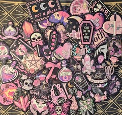 Pink Witchy Goth Stickers Random 5 Pack Pink Aesthetic Crystals Coffins Skull