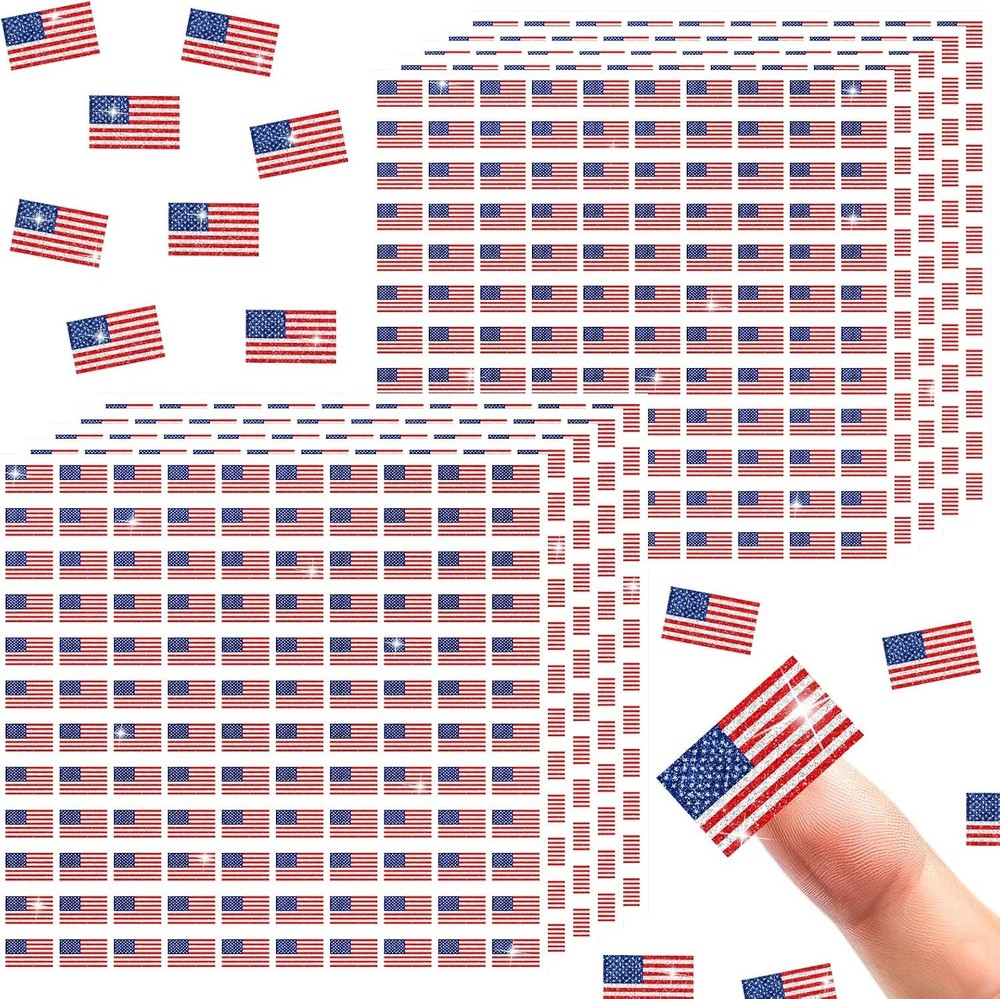 1200Pcs Patriotic July 4Th Mini Stickers Holographic American Flag Self Adhesive