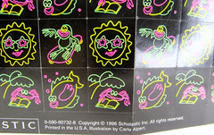 Vintage 1996 Scholastic Neon Fish Crab Sun 64 Stickers 1 Sheet Carla Alpert