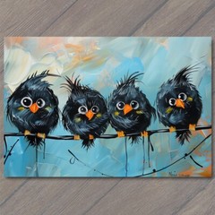 STICKER Birds On A Wire Cute Big Eyes Acrylic Painting Cartoon Style Colorful