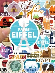 50 Pack Travel around the World Stickers Vinyl Laptop Stickers Waterproof Travel