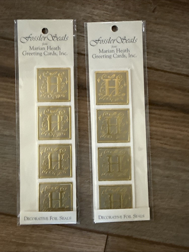 Gold Fossler Foil Seals Marian Heath Monogram H Letter Cards Envelopes 2 Packs