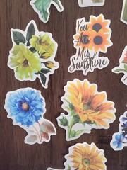 STICKERS x 10 Flowers Poppy Gardenia Sunflower Carnation Flower Daisy FL2