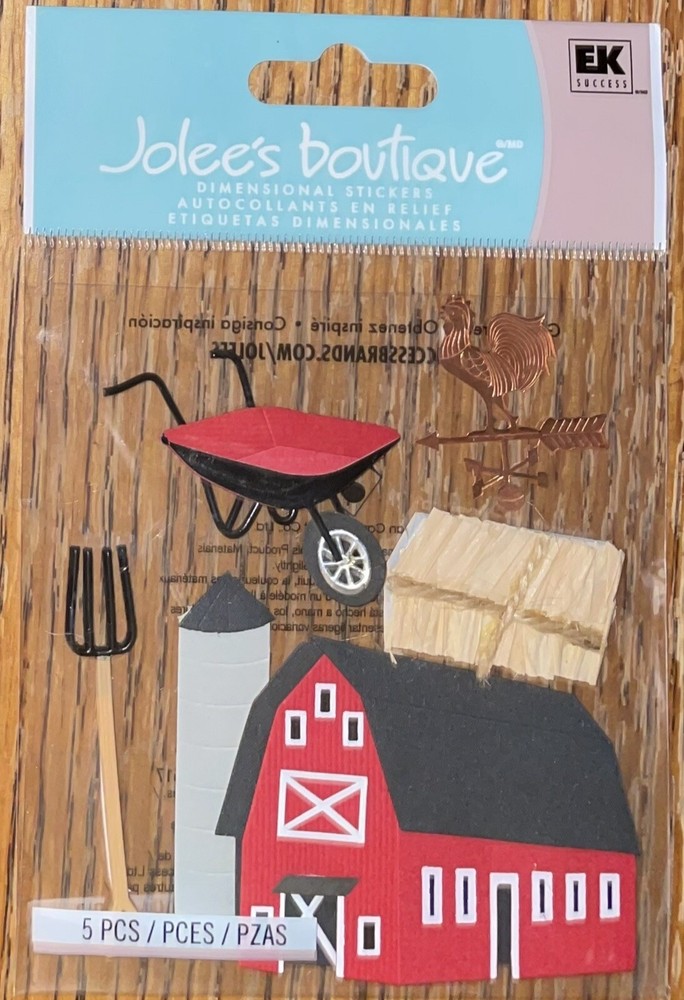RARE Jolees BARNYARD Farm Barn Hay Fork Silo Wheel Barrow Farm Scrapbook Sticker