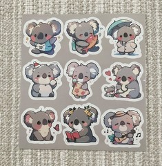 18 Cute Koala Bear Stickers, 1.7” Kawaii/Chibi Koala Waterproof Animal Decals