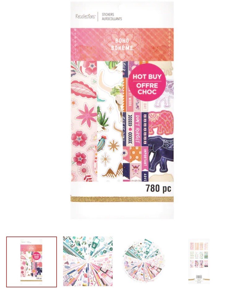 NEW Boho Stickers by Recollections™ STICKER BOOK 780 Pcs Bohemian Elephant Cacti