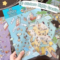 4 Sets Big DIY 3D Sticker Scene Isometric Miniature Room Book A Set