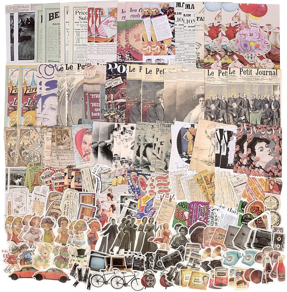 200pcs Vintage Junk Journal Supplies,Scrapbook Supplies Scrapbooking Paper