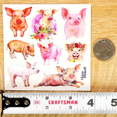Violette Stickers – Pink Pigs – 1 Floral Pig Farm Animal Sticker Sheet – Crafts