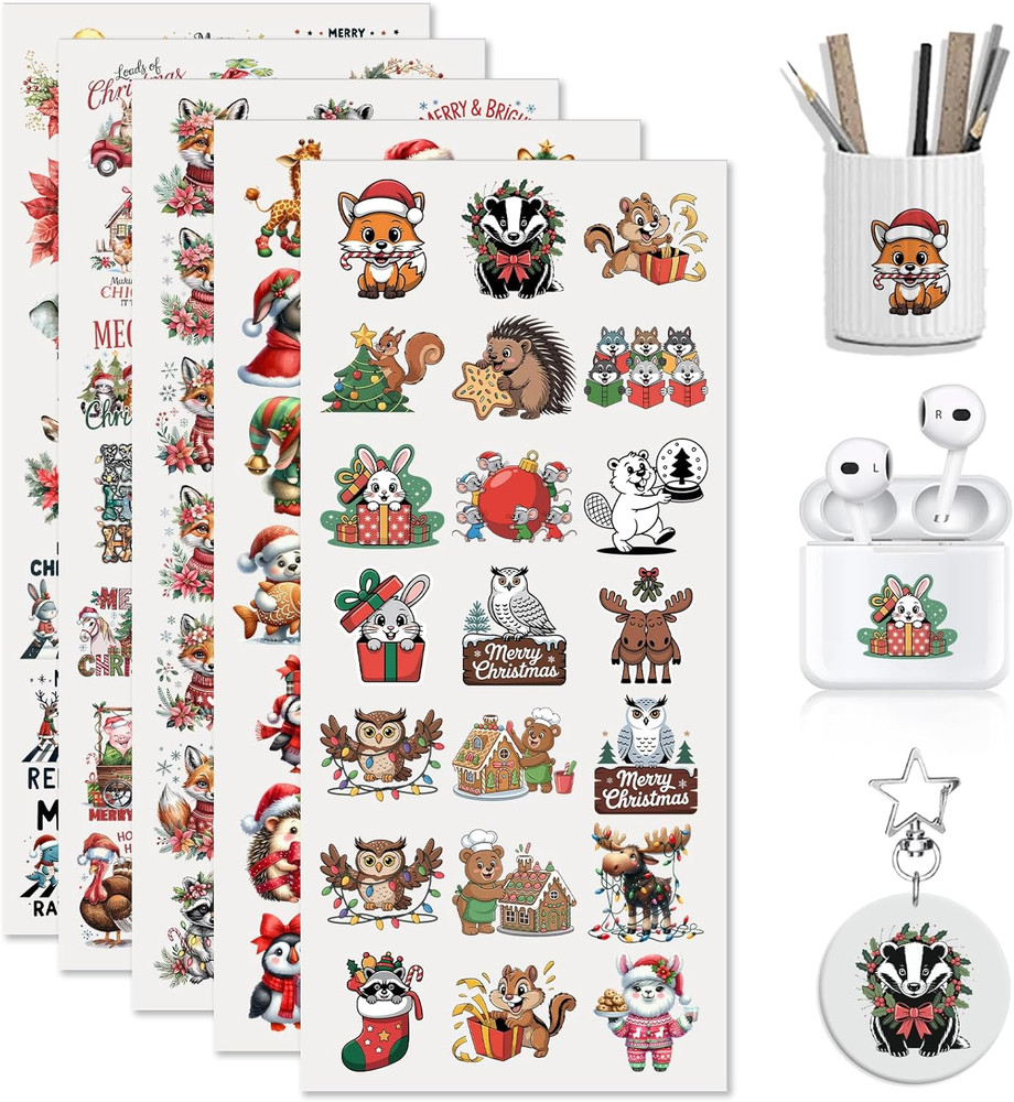 Rub on Transfers, 105 Sheets Christmas Animals Transfer Stickers, Rub on Decals