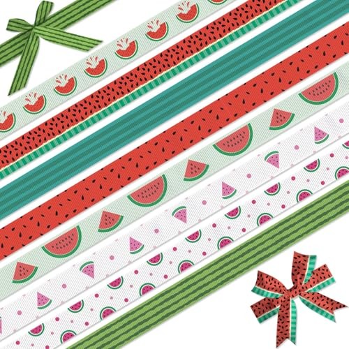 Watermelon Grosgrain Ribbons 8 Pack – 3/8 Inch Summer Theme Watermelon-3/8″