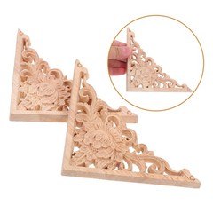 2Pcs Unpainted Wooden Carving Applique for Home Decor and Furniture Onlay