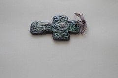 Cross – Handmade Blue & Silver Ceramic Cross w/Iridescent Rhinestone & Glitter