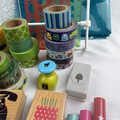 Craft Lot Journal Supplies Washi Hanger Tape Stamps Stickers Stencils Punches