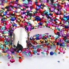 45 G Mixed Color Glass Crushed Chips Irregular Shape Nail Art Tips + Storage Box