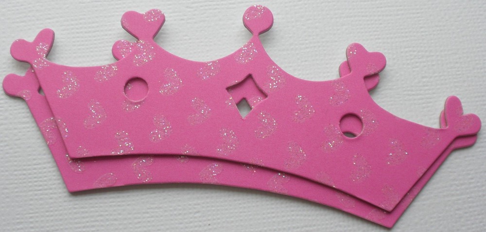 (4) Princess Tiara – Glitter Pink Crowns ~ Embellishment Chipboard Die Cut