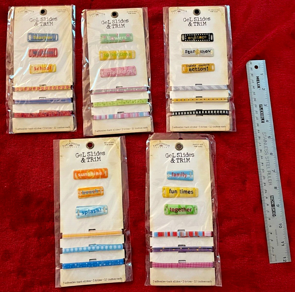 Karen Foster Design Gel Slides & Trim; 5 Packages; New Unopened; Original Owner