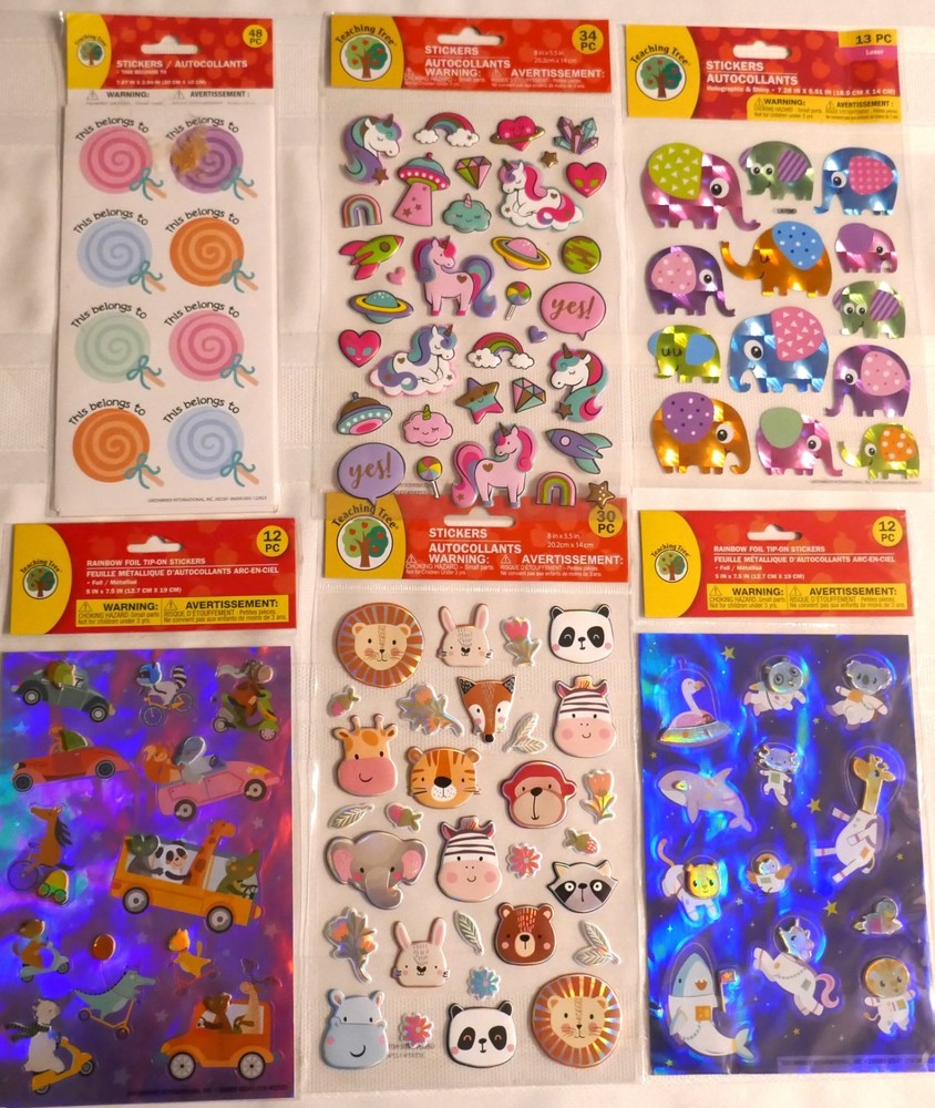 STICKERS FOR THE KIDS BY TEACHING TREE ! 6 PACKS OF ANIMALS AND MORE! 216 PCS