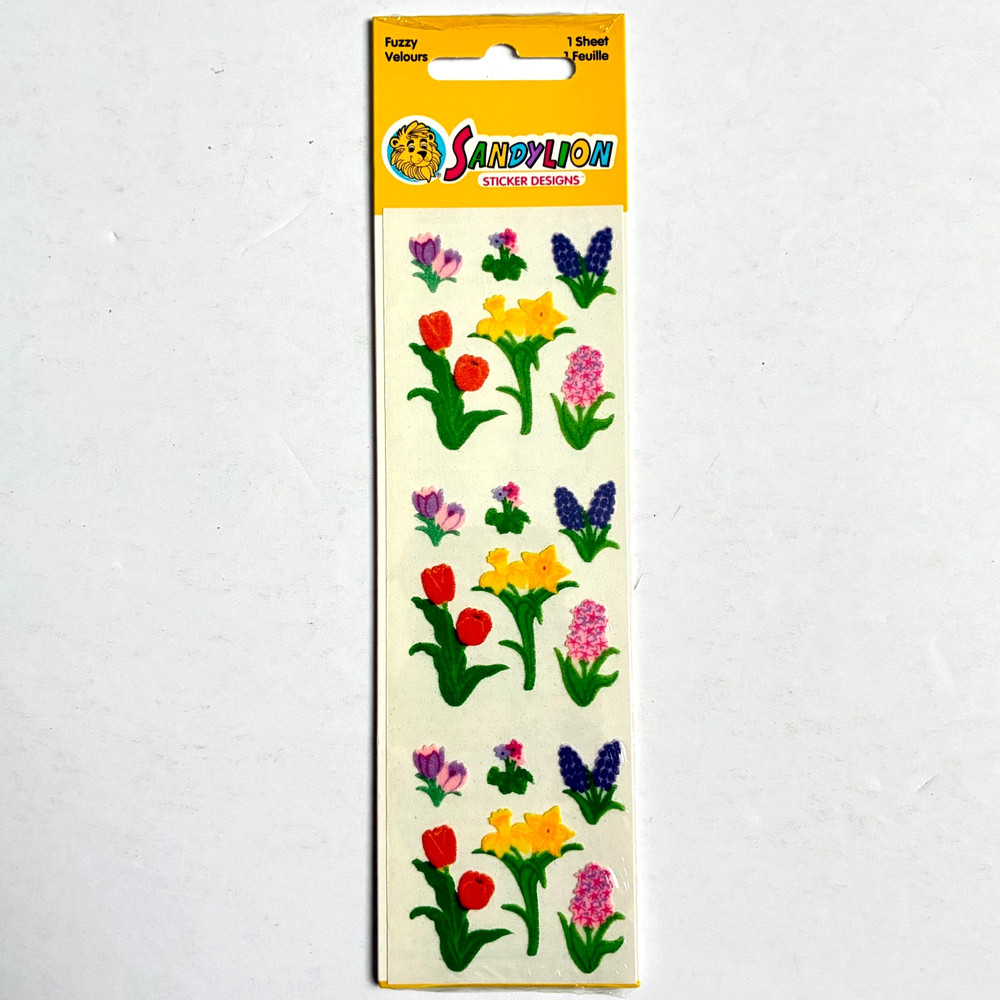 Sandylion Fuzzy Spring Flowers Stickers Floral Botanical 1 Sheet Sealed Vintage