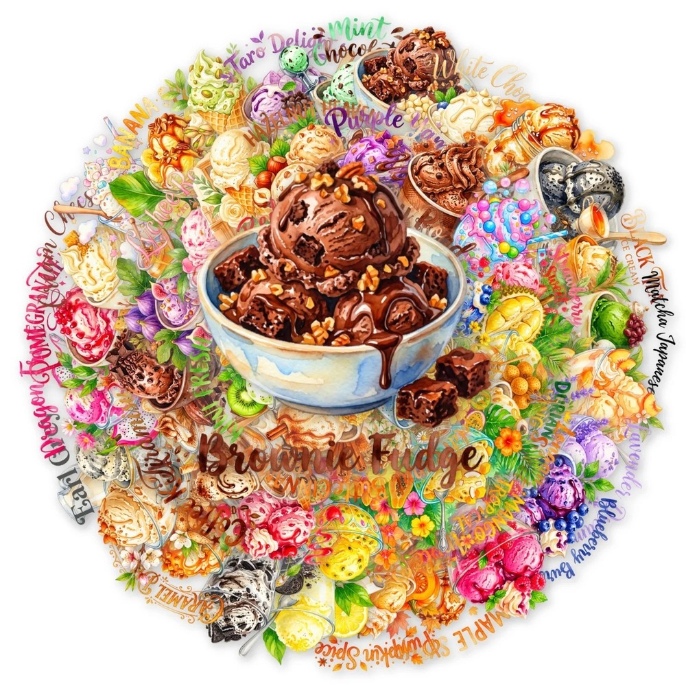 50PCS Summer Watercolor Ice Cream Stickers Pack – Cute Fruit & Dessert Vinyl Dec