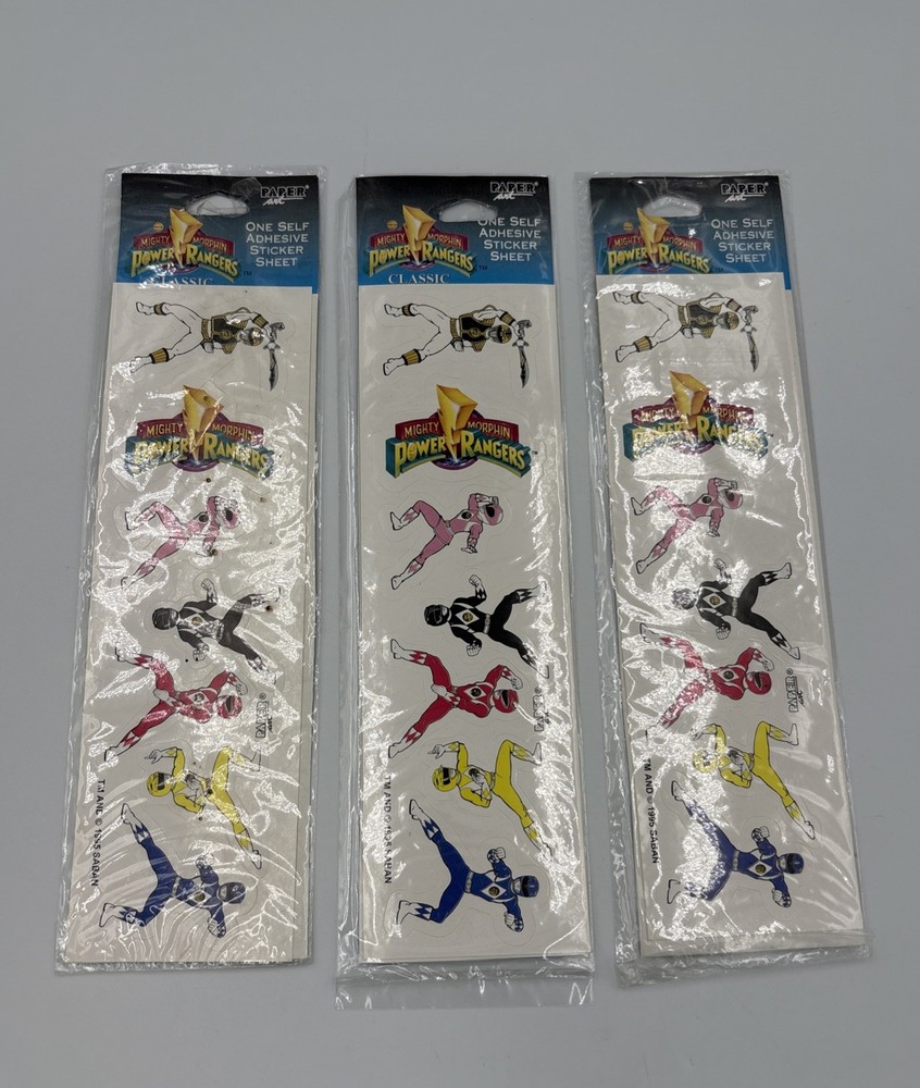 (3) Vintage Power Rangers Stickers Sheet 1995 Saban Paper Art Mighty Morphin