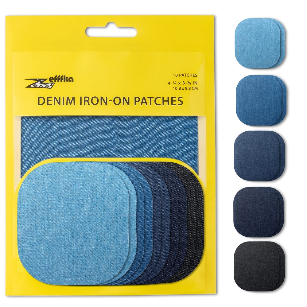 Zefffka Denim Iron-On Jean Patches Strongest Glue 100 Cotton Assorted Shades Of