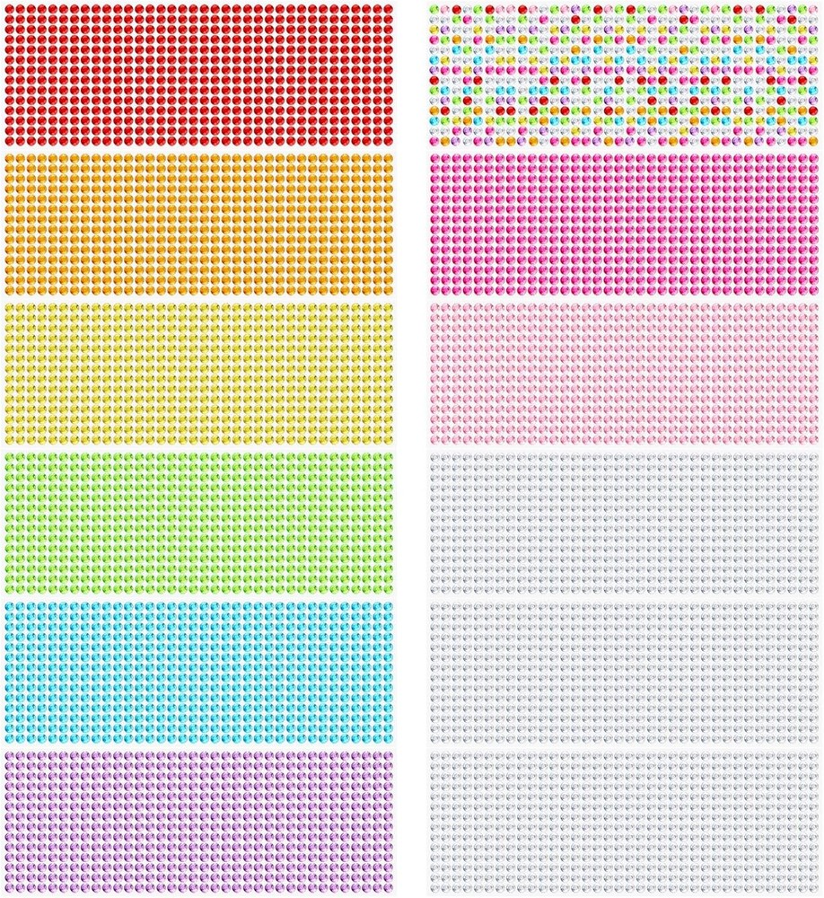 Gartful 6048PCS Gem Sticker for Craft, 6mm Adhesive Rhinestone Stickers, 12 Embe