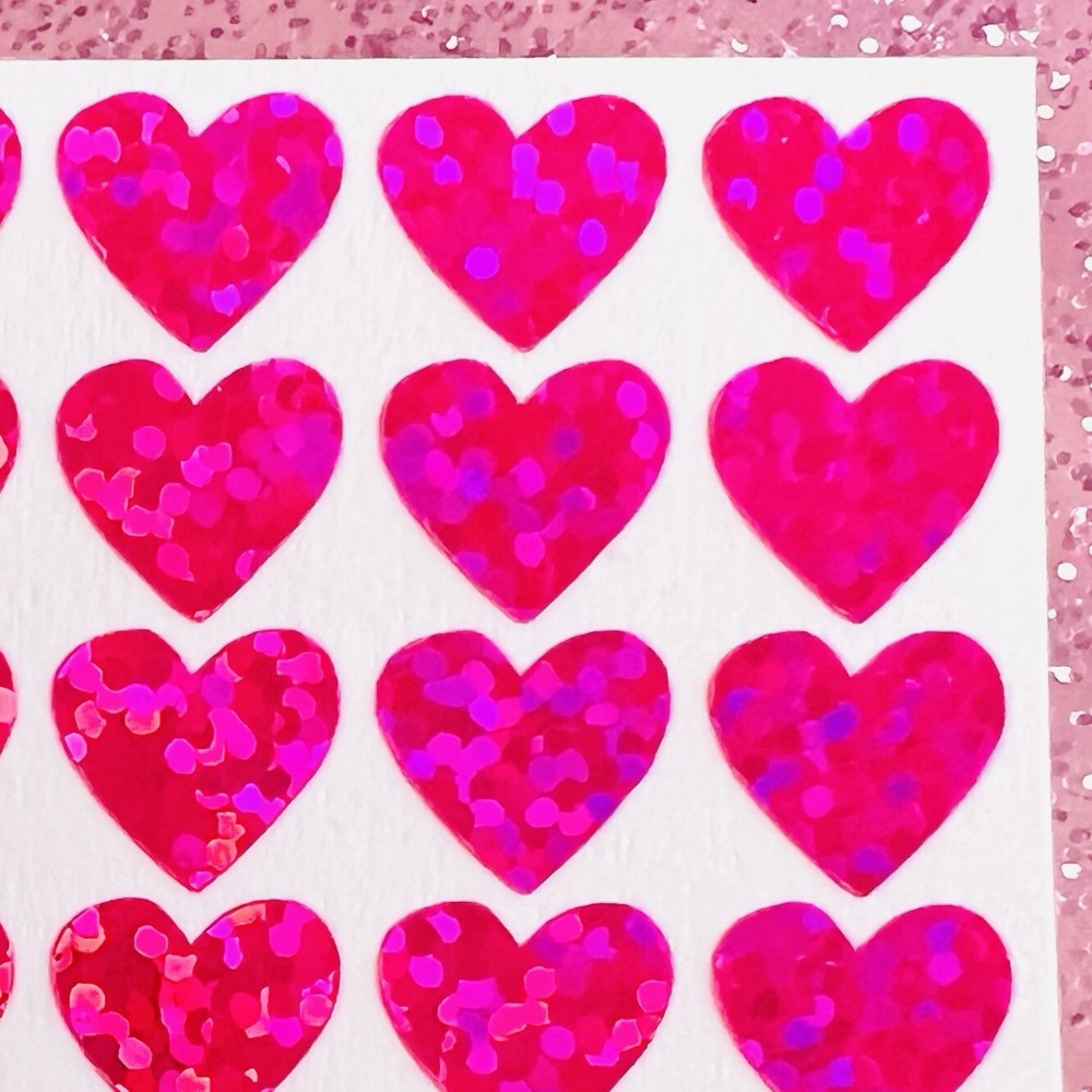 Pink Holographic Sparkle Heart Stickers! – 0.25 to 4 inch – Cute for Valentines!