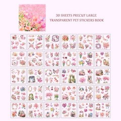 30 Sheets Precut Pink Garden Landscape Stickers Book for Junk Romantic Pink