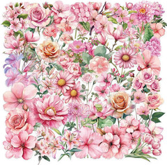 50PCS Pink Flower Stickers Aesthetic PET Transparent Stickers Nature Flower