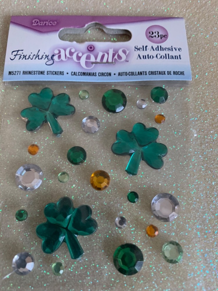 DARICE SELF-STICK GEMS 3D 4-LEAF CLOVER GEMSTONES MULTI-COLOR CRYSTALS 23pcs