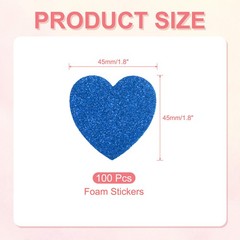 1.8″x1.8″ Heart Foam Stickers, 100Pcs EVA Glitters Foam Shape Sticker, Blue