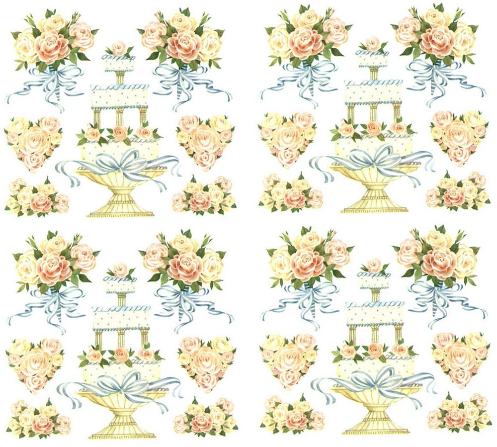 Frances Meyer Wedding CAKE Scrapbook Stickers Roses Hearts 4 Sheets!
